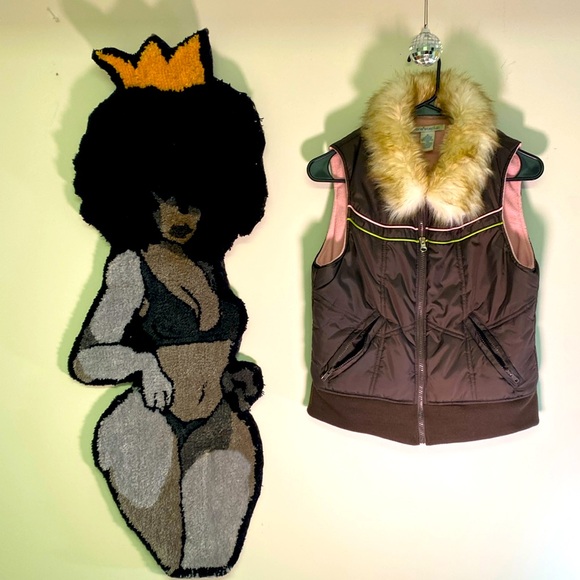 Vintage Y2K One Step Up Espresso Brown Puffer Vest w/Faux Fur Collar. - Picture 1 of 5